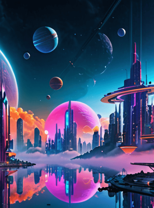 city, planets, buildings