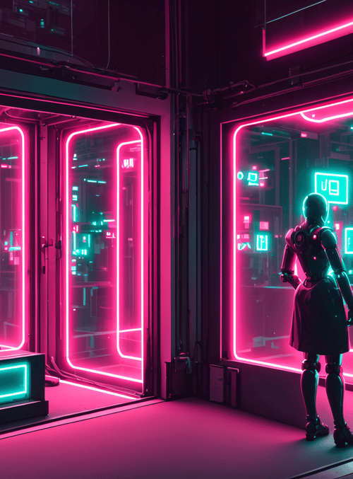robots, neon, display
