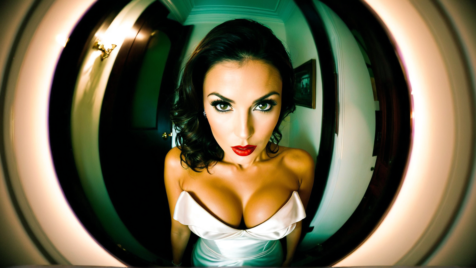 AI generated wallpaper featuring woman, bride, mirror, dress