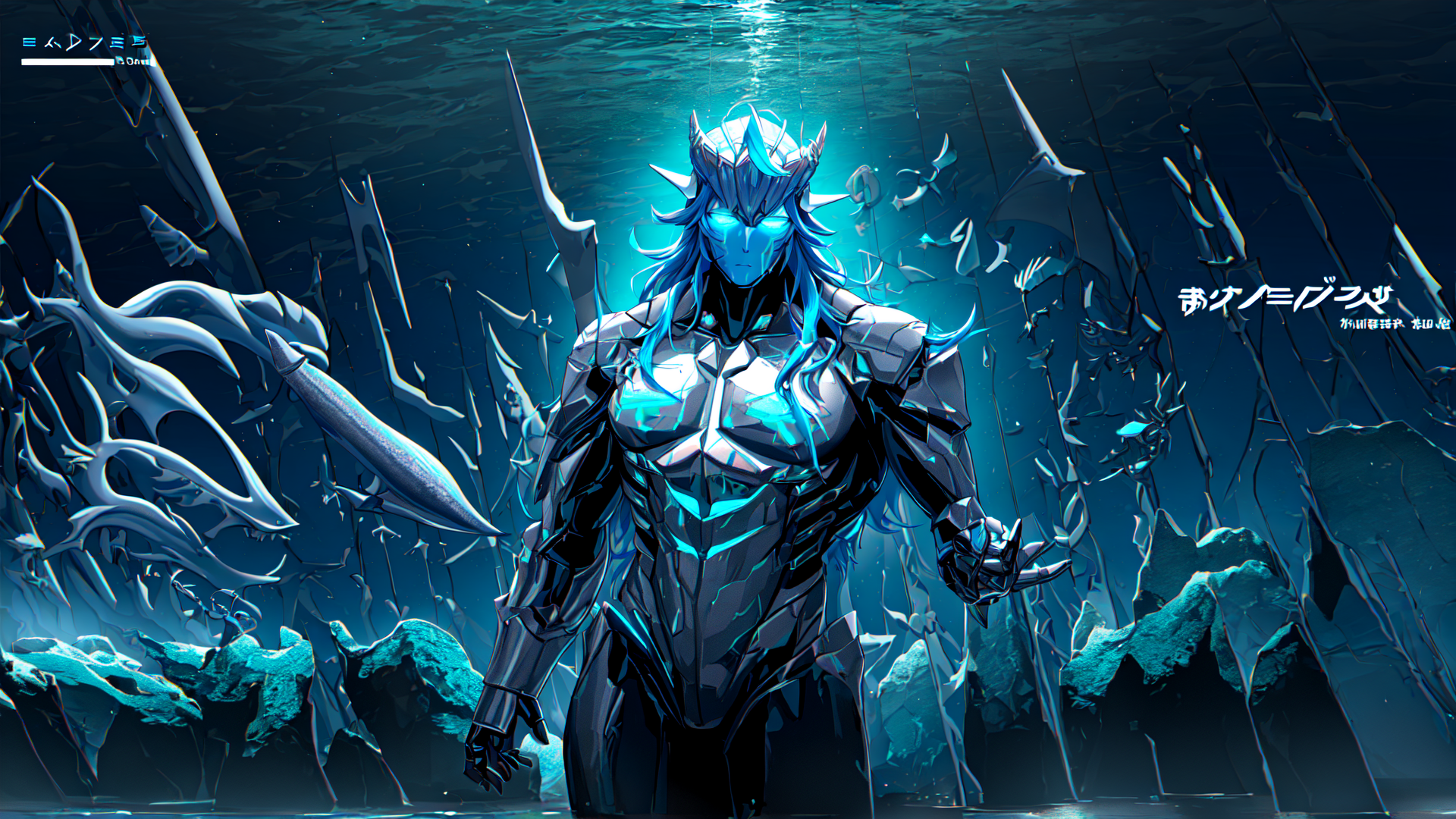 AI generated wallpaper featuring mermaid, armor, underwater