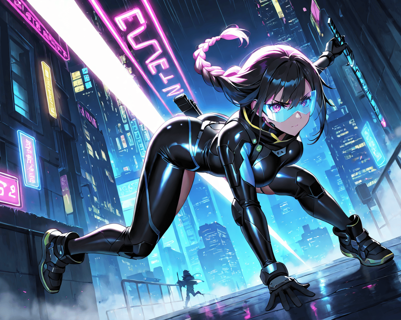 AI generated wallpaper featuring cyberpunk, woman, neon