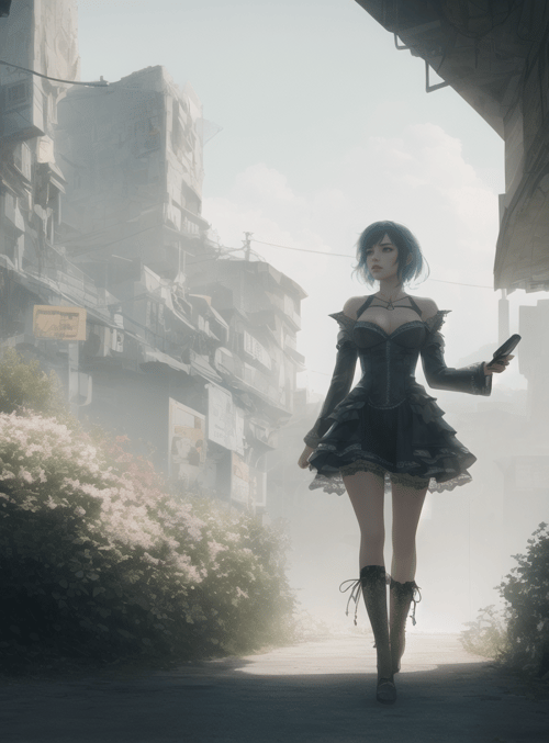 woman, city, flowers