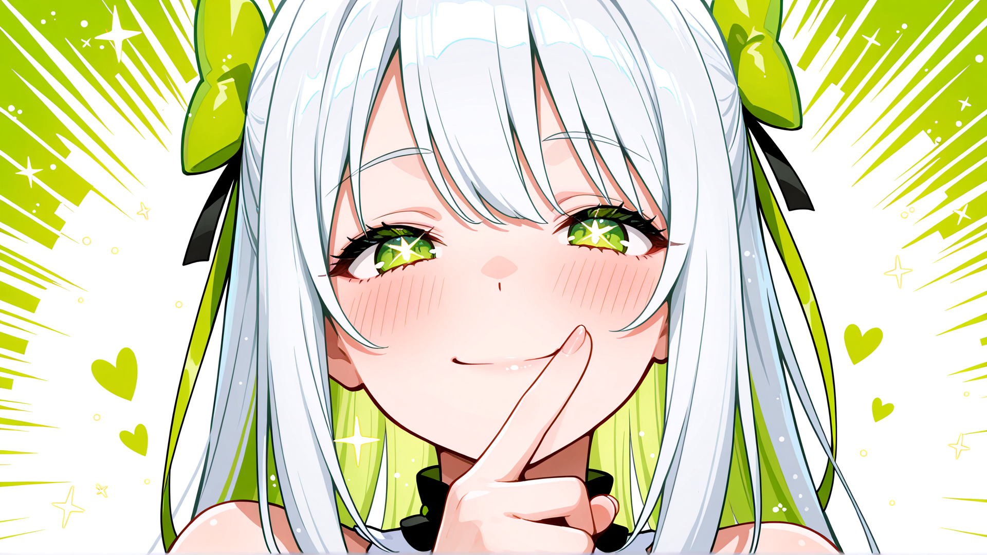 AI generated wallpaper featuring girl, anime, character, hair, bow, finger, eye