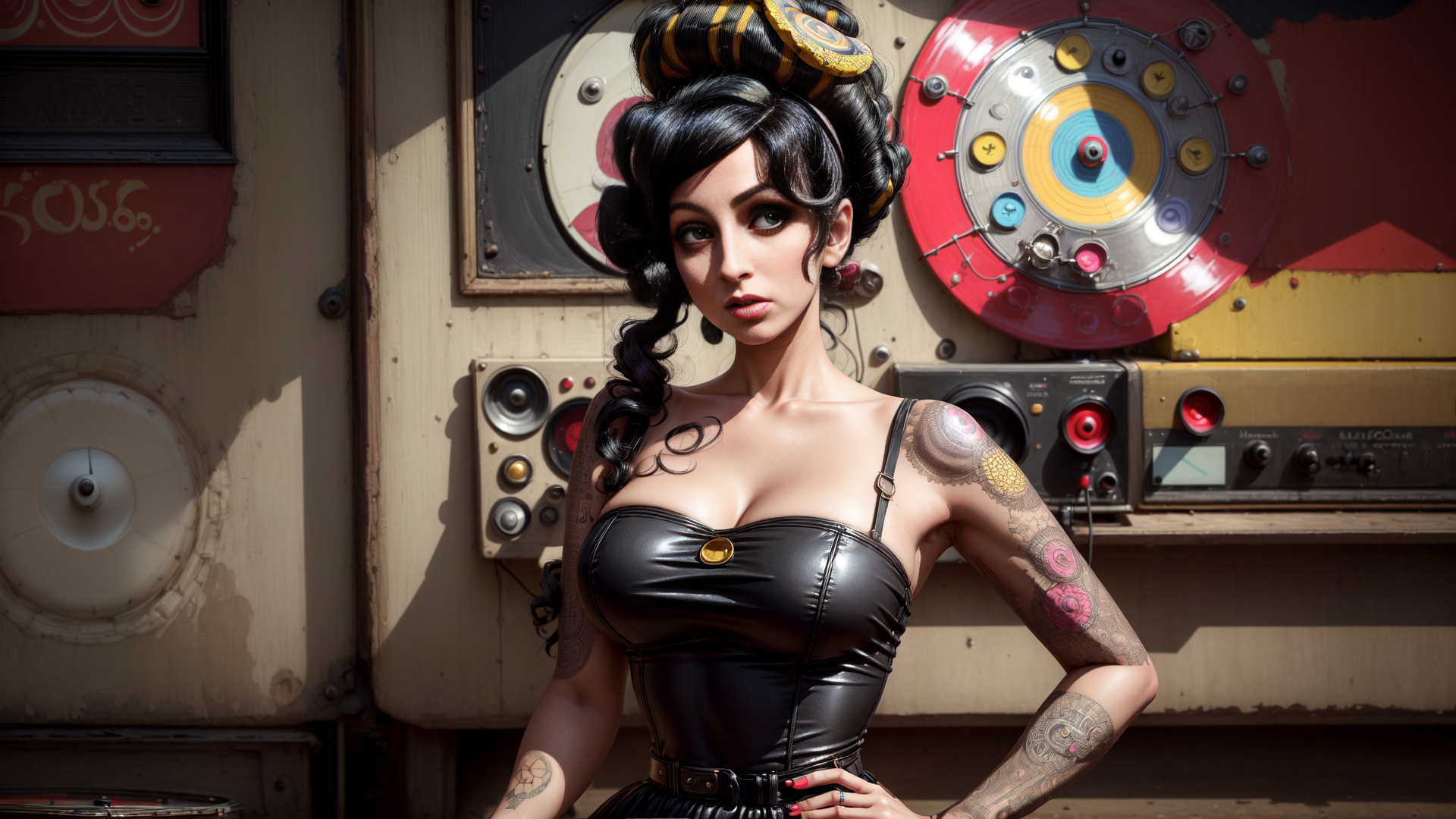 AI generated wallpaper featuring woman, tattoo, vintage