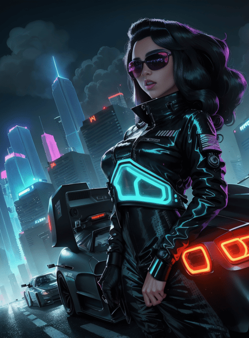 woman, car, city
