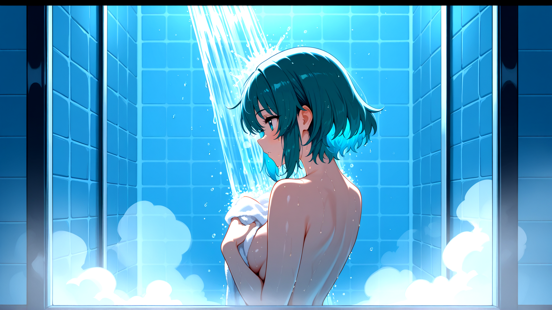 AI generated wallpaper featuring anime girl, shower