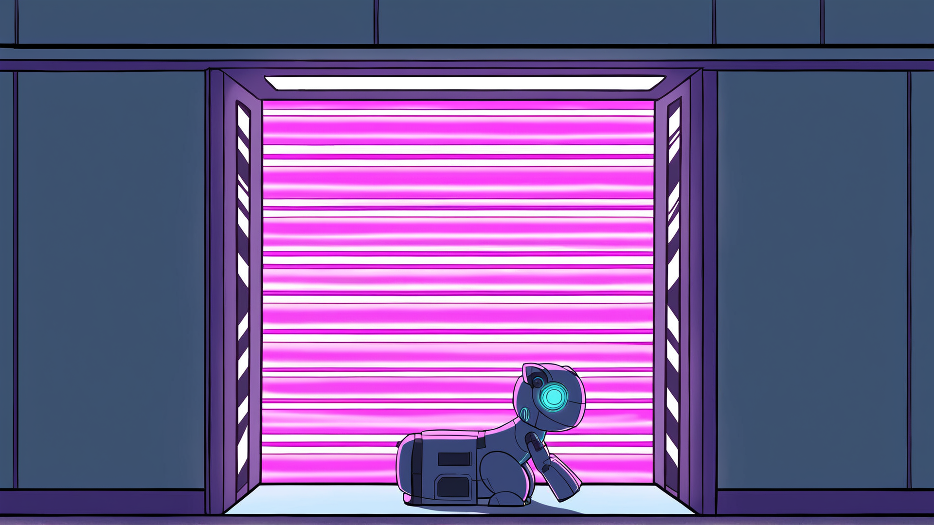 AI generated wallpaper featuring robot, shutter, door