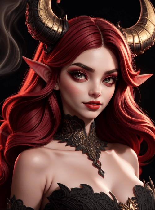 demon, woman, candle, horn, elf, cloak