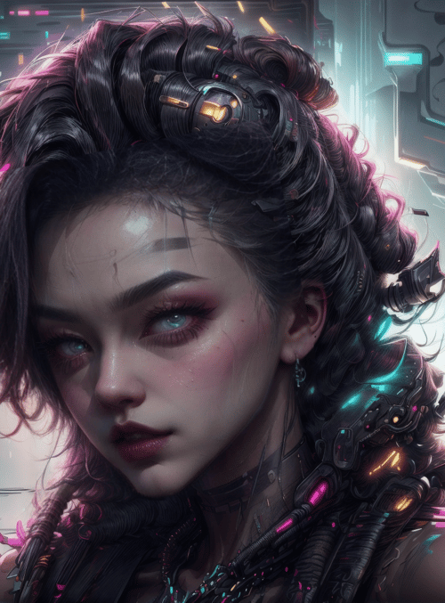 cyborg, woman, neon