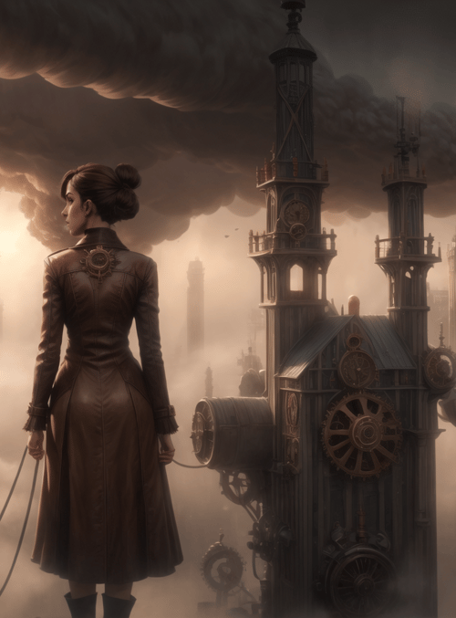 women, clocktower, cityscape