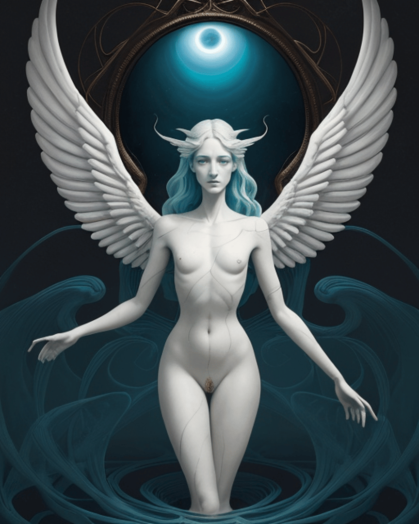 AI generated wallpaper featuring angel, wing, goddess