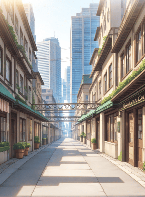 street, buildings, cafes