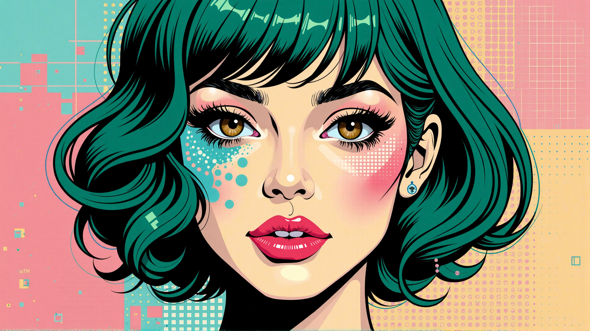 AI generated wallpaper featuring woman, hair, face, earring