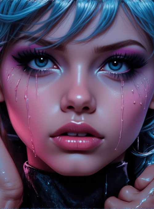 woman, neon, tears