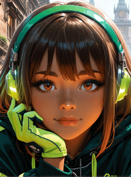 girl, headphones, street