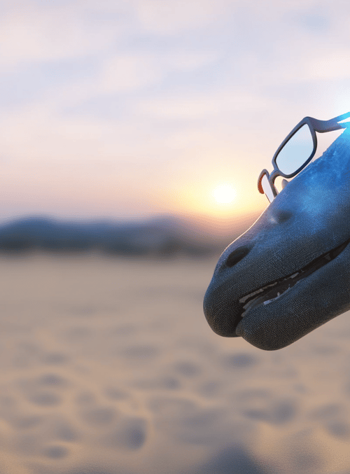dinosaur, glasses, sunset