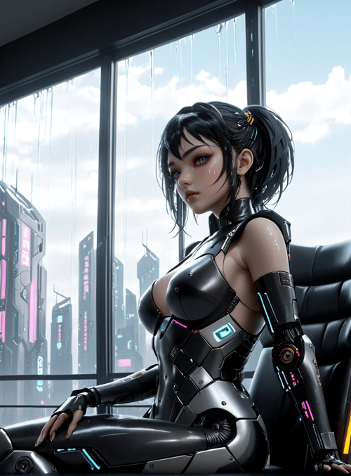cyborg, woman, chair