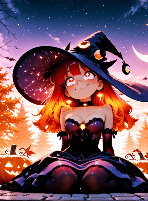 witch, pumpkin, candle, bat, tree, moon, hat, dress, candle, leaf