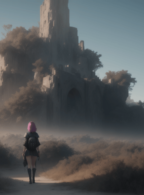 girl, castle, path