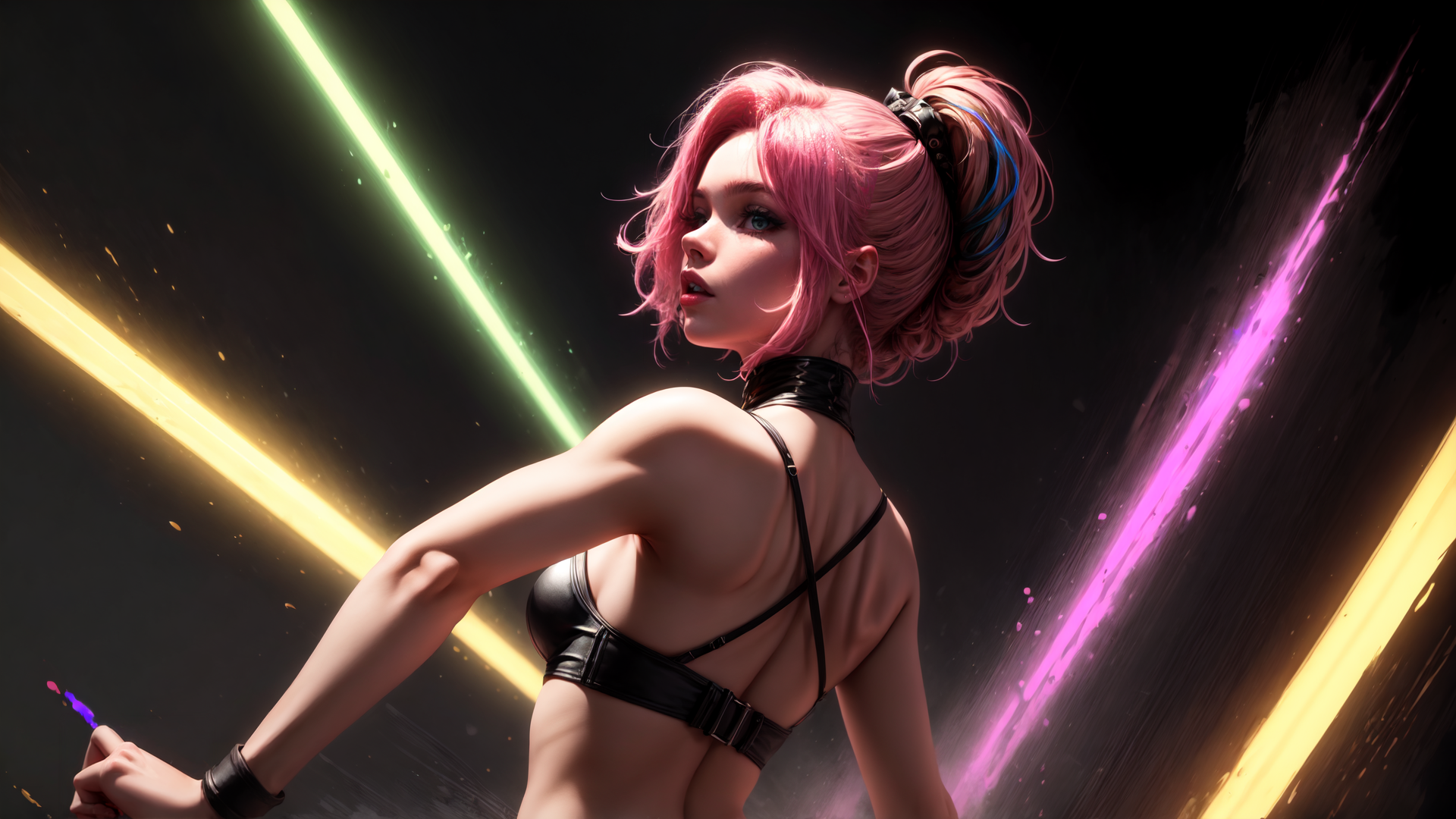 AI generated wallpaper featuring woman, painter, neon