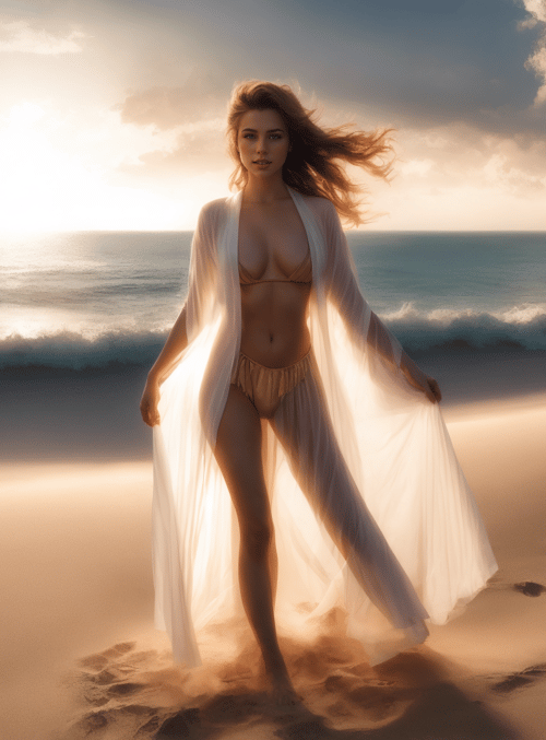 woman, beach, sunset