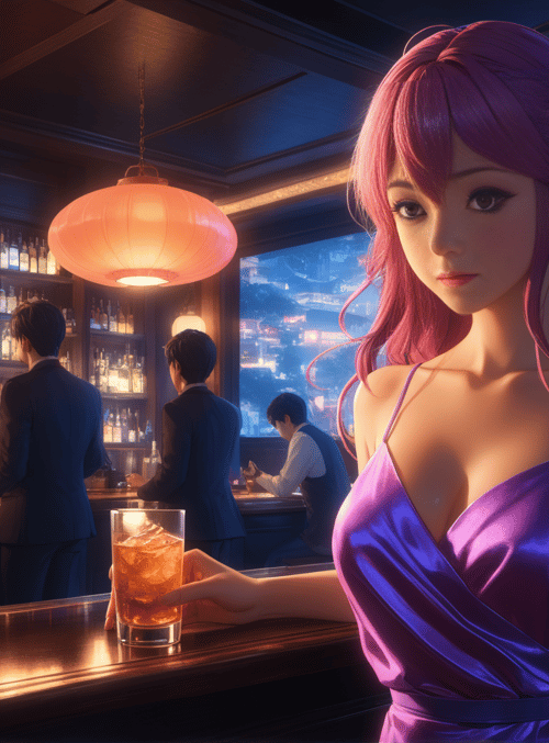 woman, bar, cityscape