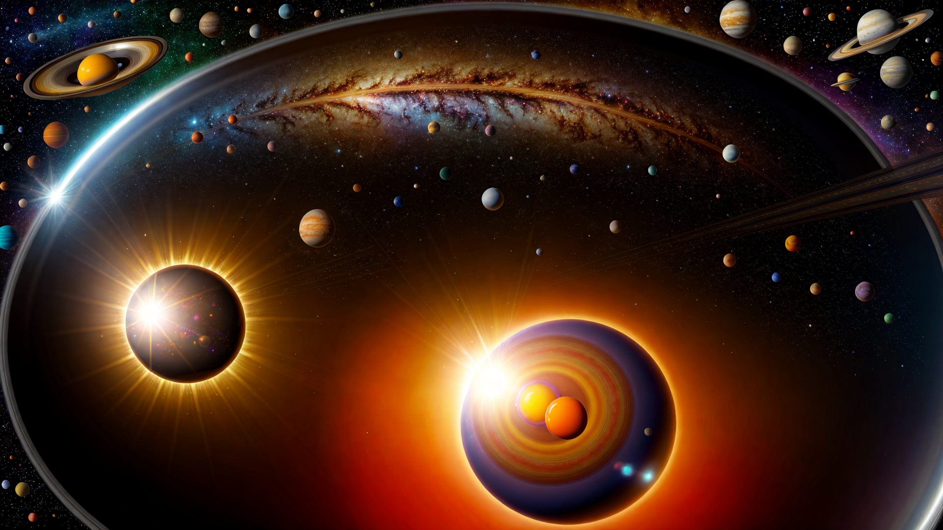 AI generated wallpaper featuring solar system, galaxy, planets