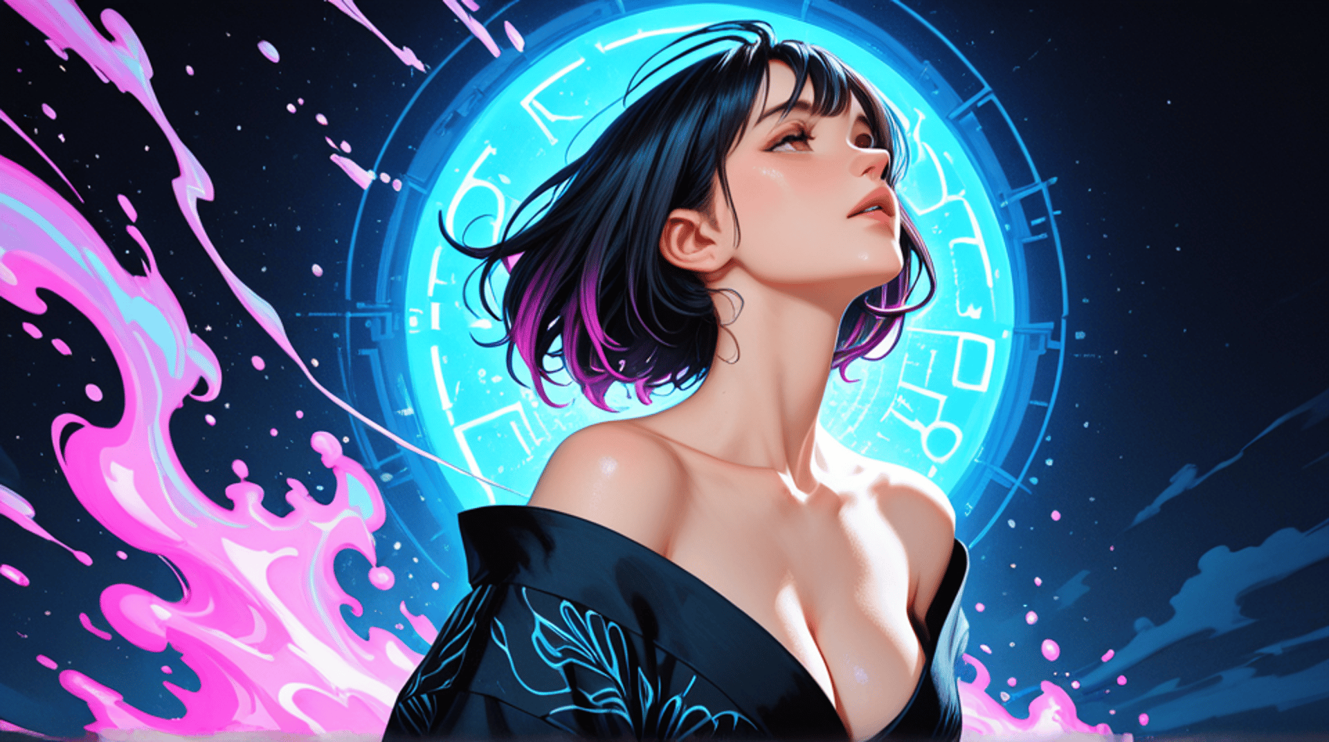 AI generated wallpaper featuring woman, cosmic, abstract