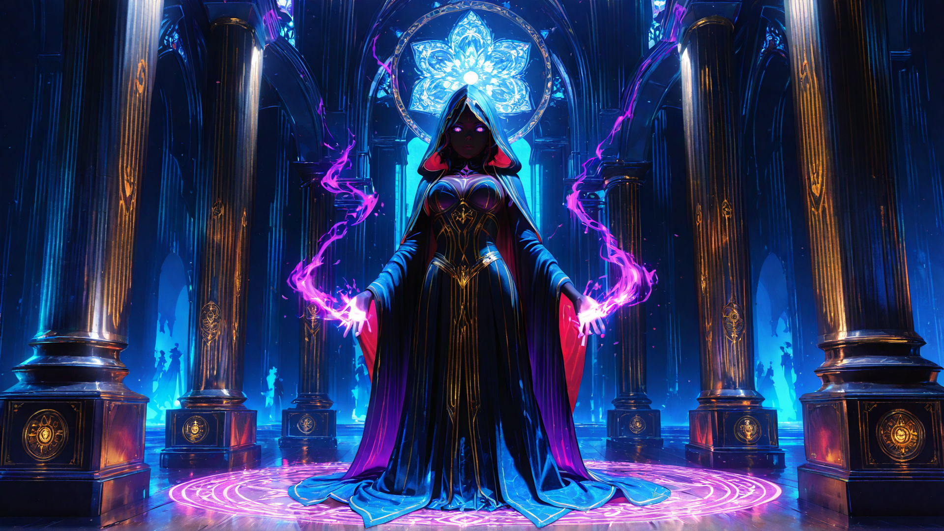 AI generated wallpaper featuring mage, sorceress, wizard