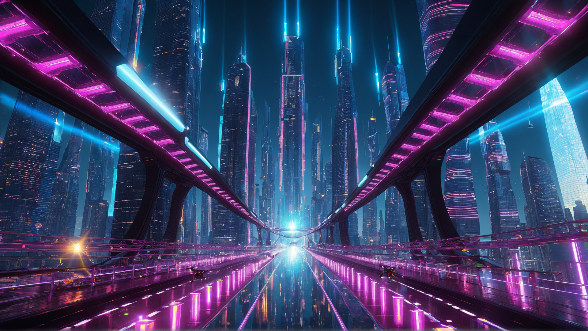 AI generated wallpaper featuring cityscape, skyscrapers, bridges