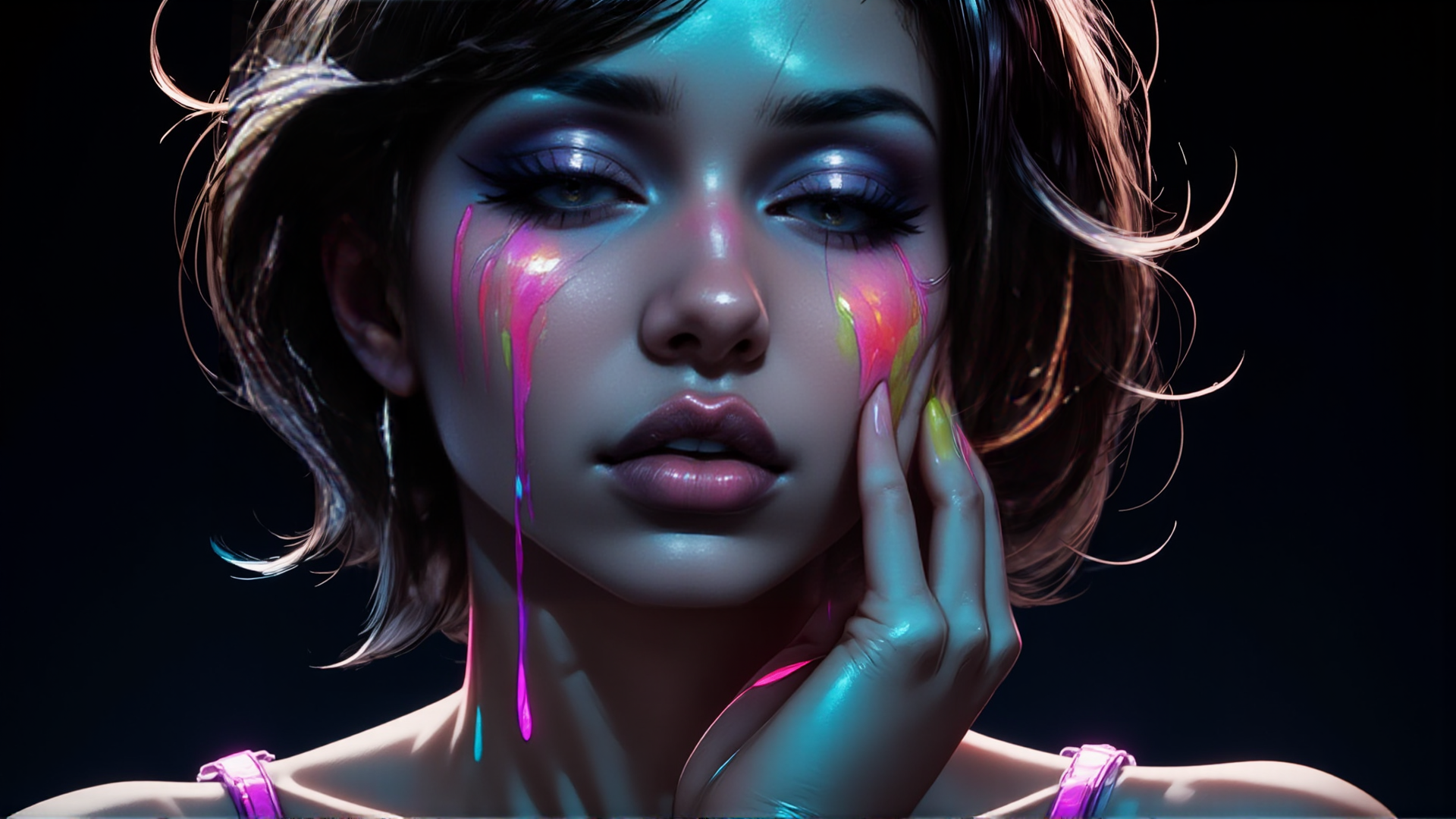 AI generated wallpaper featuring woman, paint, tears