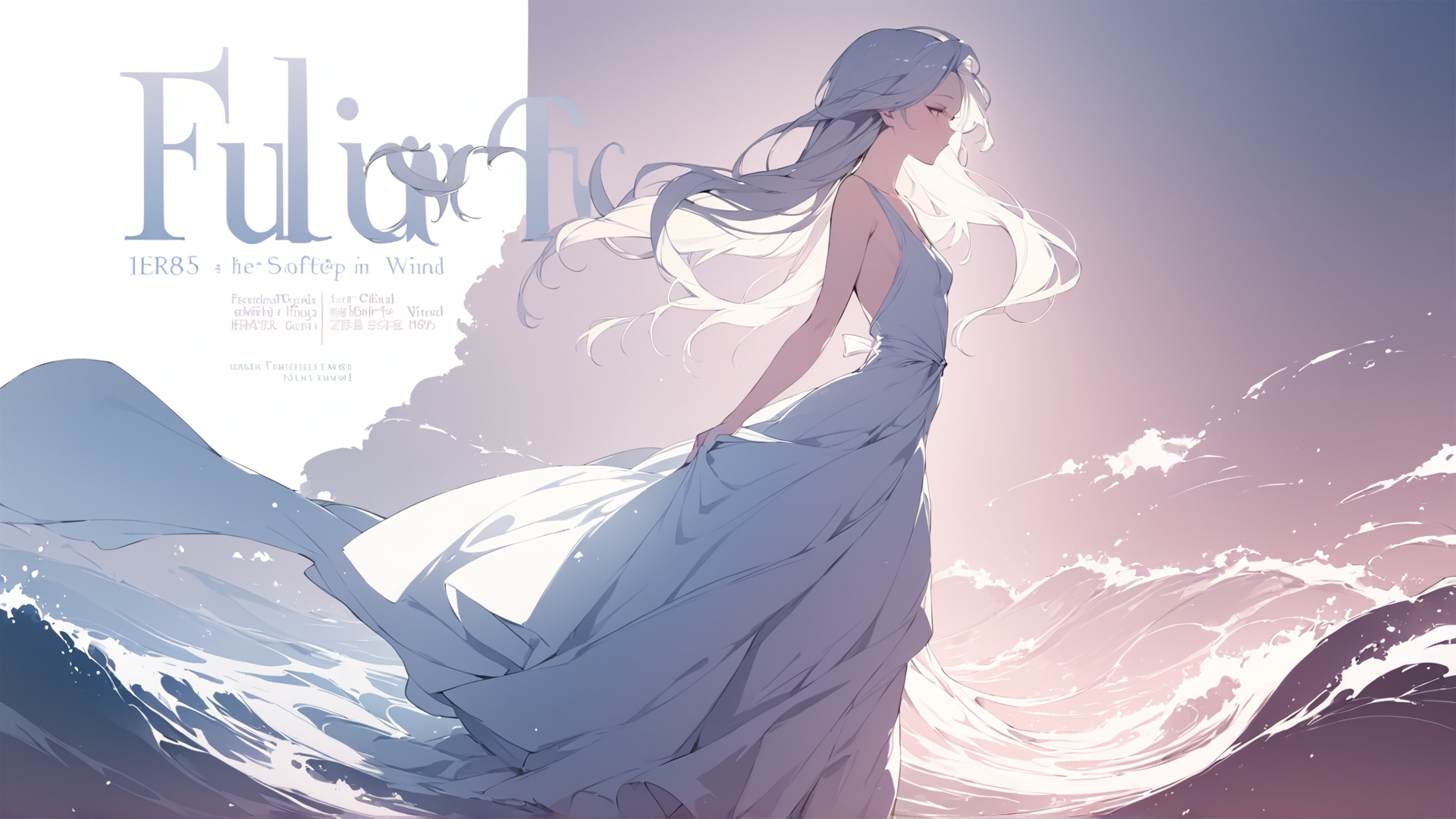AI generated wallpaper featuring woman, dress, waves