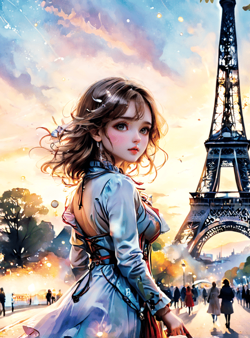 woman, eiffel tower, trees