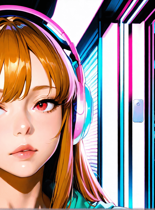 girl, headphones, neon, city, anime