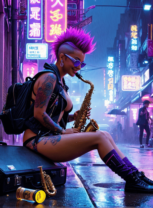 saxophonist, punk, teddy bear