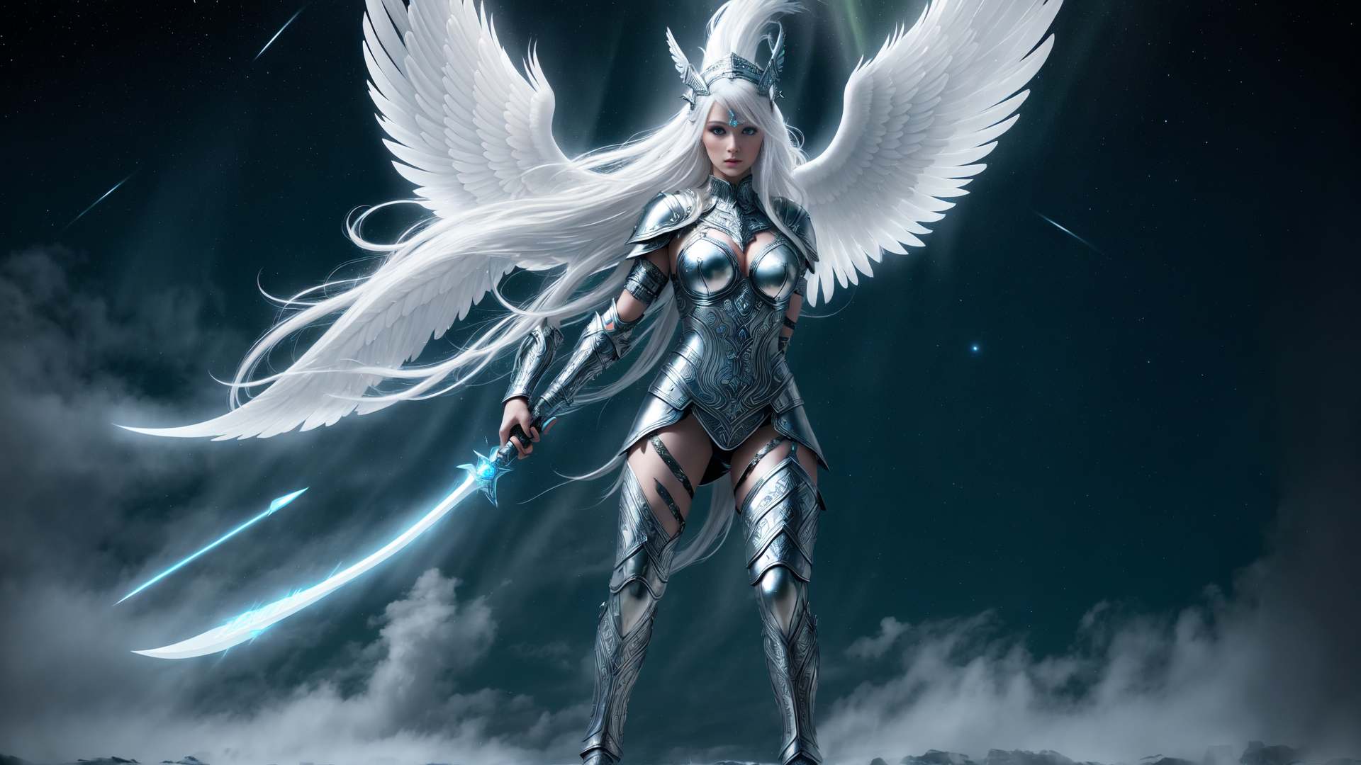 AI generated wallpaper featuring angel, warrior, sword
