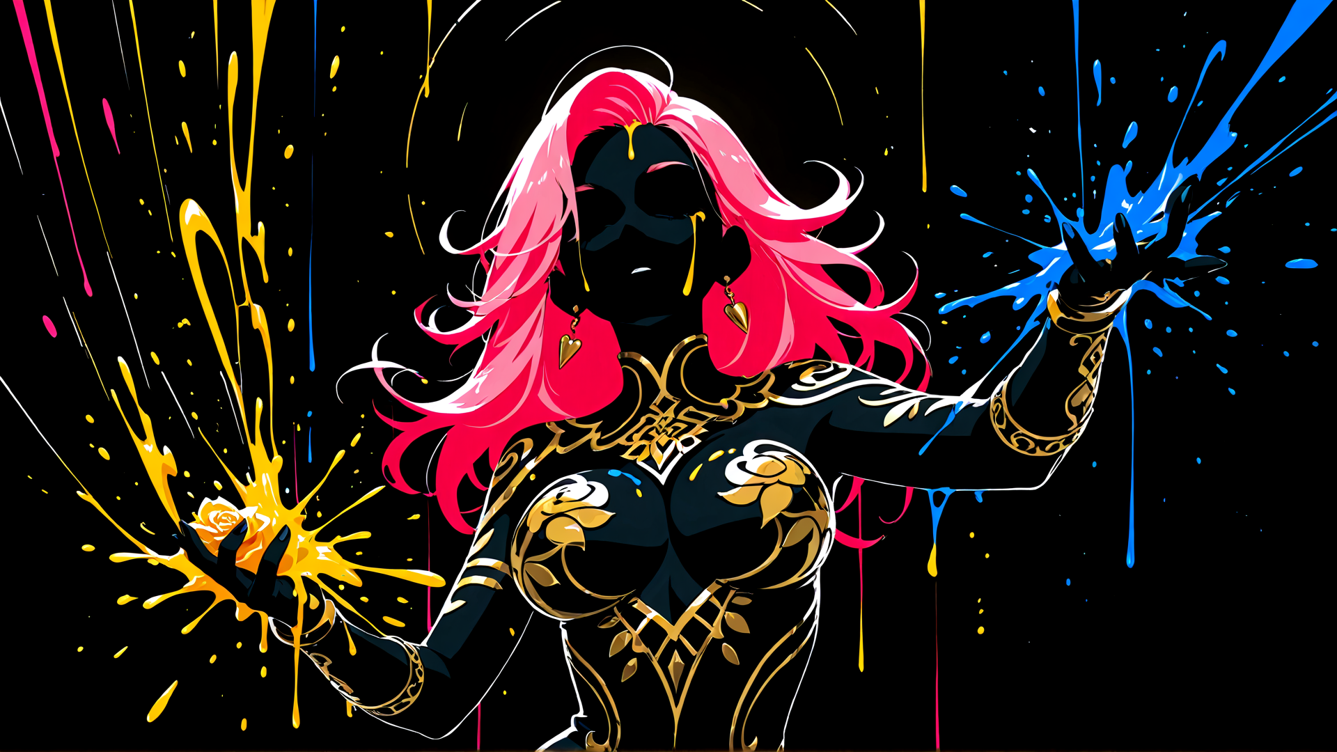 AI generated wallpaper featuring woman, paint, splatter