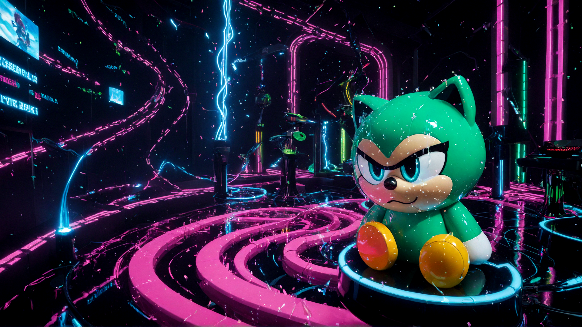 AI generated wallpaper featuring sonic, robot, neon