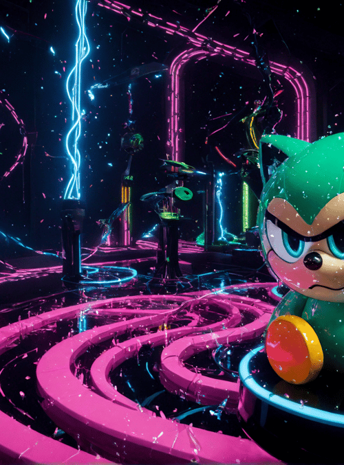 sonic, robot, neon