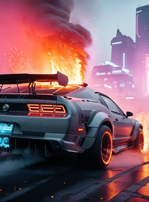 cars, fire, city