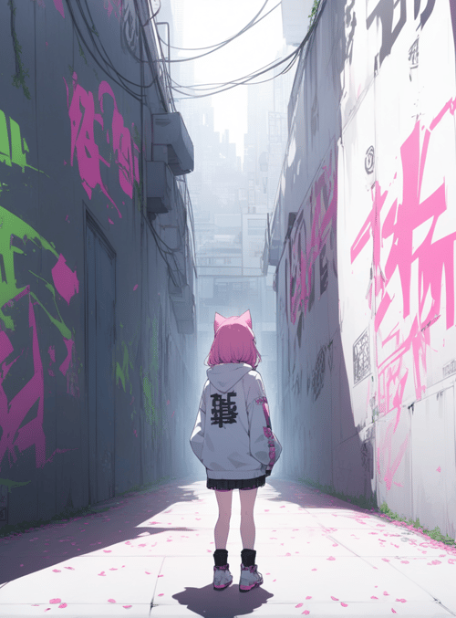 cat ears, girl, alley