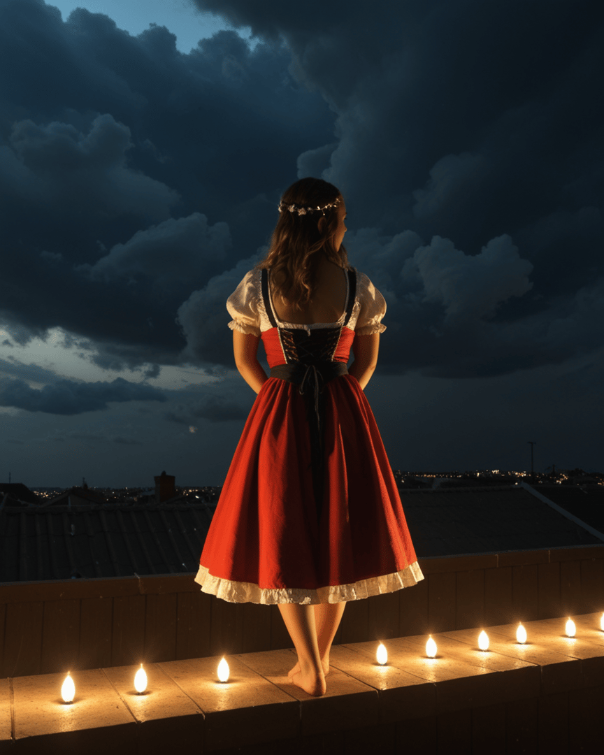 AI generated wallpaper featuring woman, dress, candle
