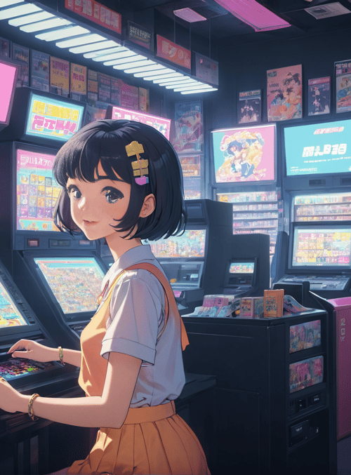 girl, arcade, game