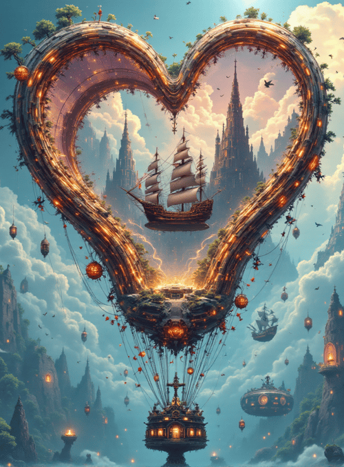 heart, castle, ship