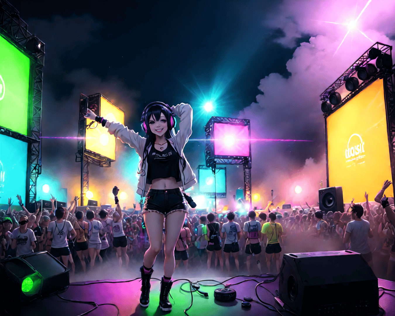 AI generated wallpaper featuring girl, crowd, stage