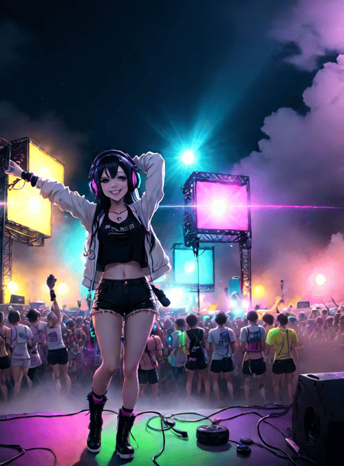 girl, crowd, stage