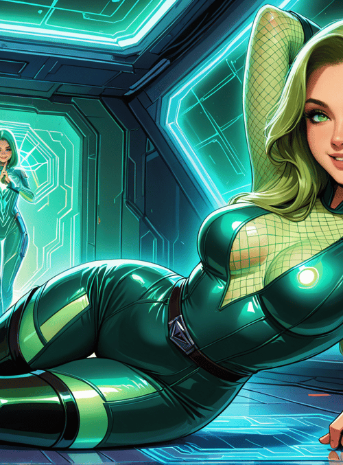 woman, suit, gloves, helix, neon