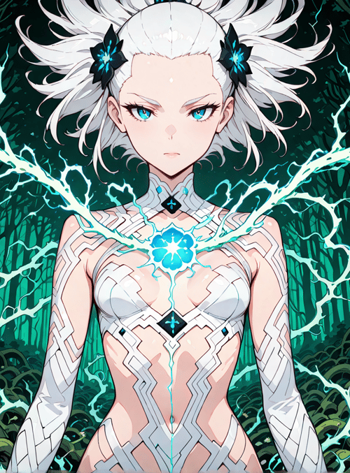 woman, tree, lightning, armor, nature
