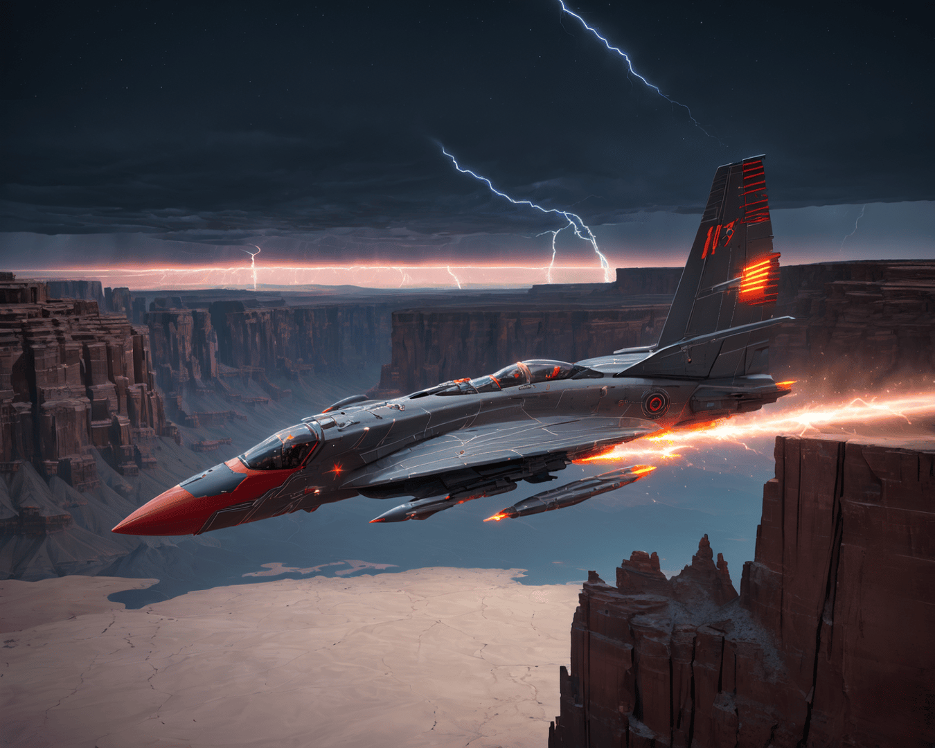 AI generated wallpaper featuring fighter jet, canon, thunder