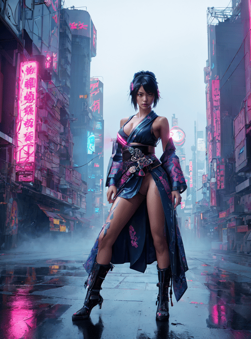 woman, cyberpunk, neon